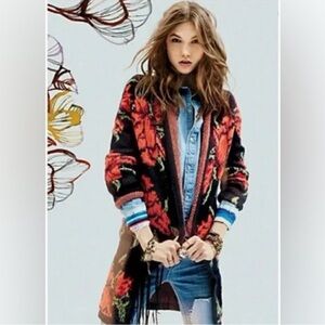 Free People Flower Power Knit Wool Alpaca Blend Floral Cardigan XS